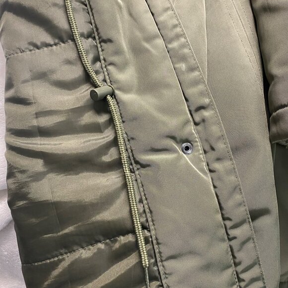 A New DAy XS Olive Green Womens Parka Jacket With Faux Fur Trim Hood Snap/Zip - Picture 14 of 16